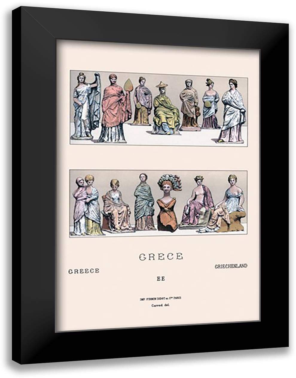Greek Ladies, According to Asian Figurines 16x22 Black Modern Wood Framed Art Print Poster by Racinet, Auguste