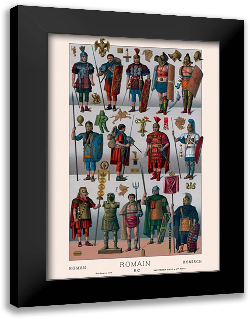 Roman Armament 16x22 Black Modern Wood Framed Art Print Poster by Racinet, Auguste