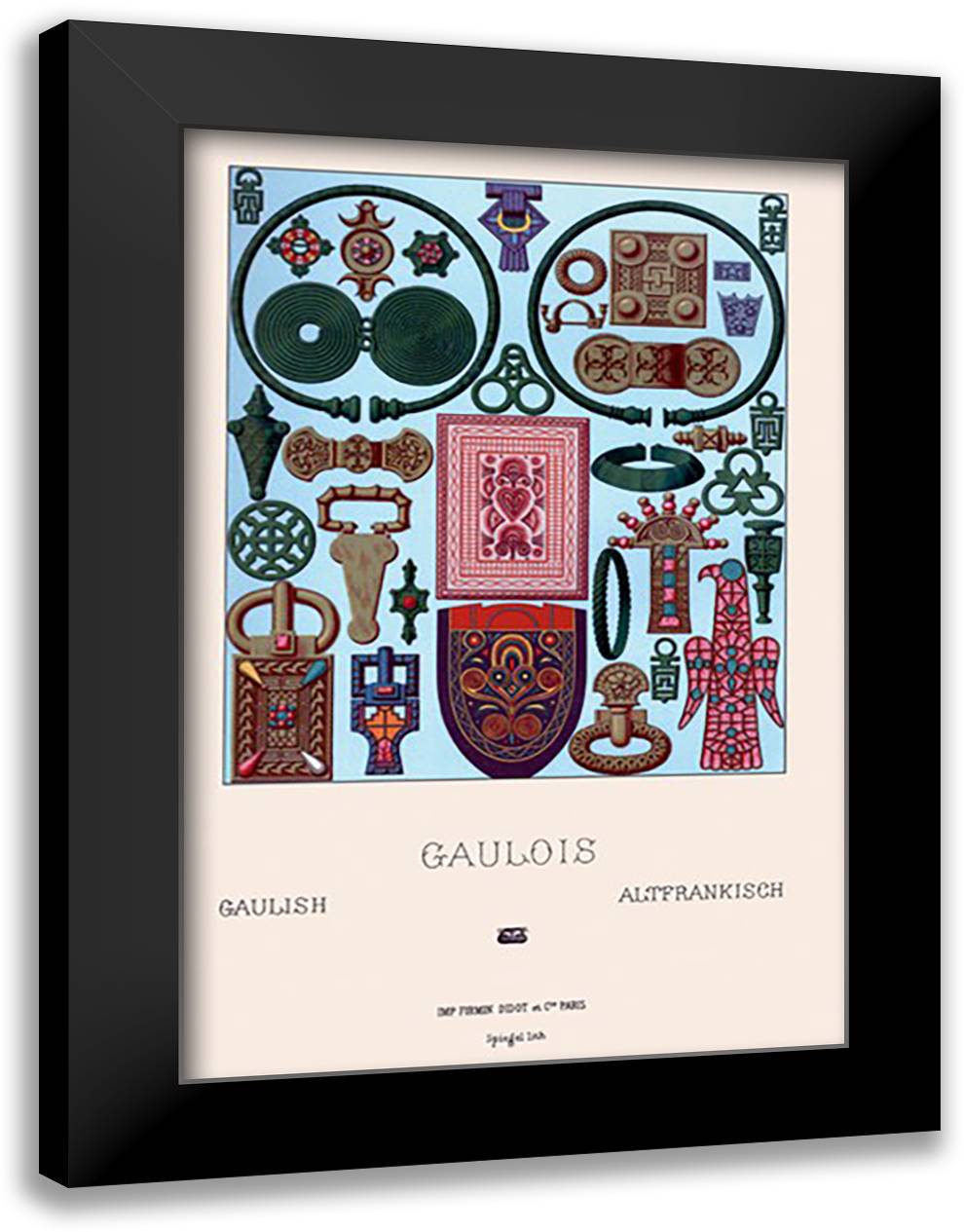 Gaelic Jewelry 16x22 Black Modern Wood Framed Art Print Poster by Racinet, Auguste