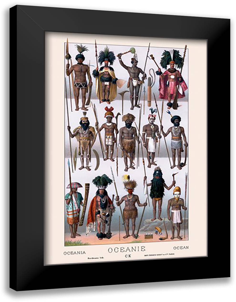 Tribes of Oceania 16x22 Black Modern Wood Framed Art Print Poster by Racinet, Auguste