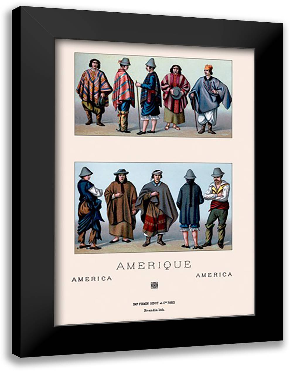 Popular Chilean Costume 16x22 Black Modern Wood Framed Art Print Poster by Racinet, Auguste