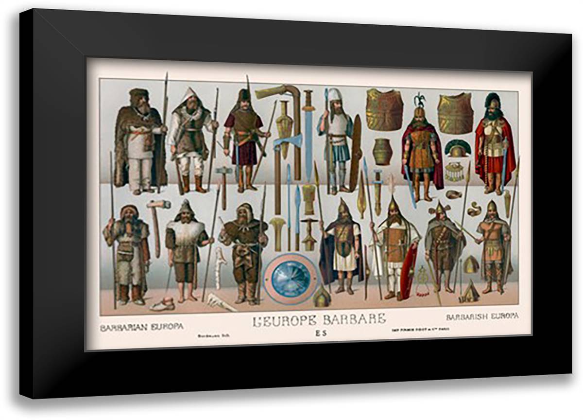 Barbarian Europe 22x16 Black Modern Wood Framed Art Print Poster by Racinet, Auguste