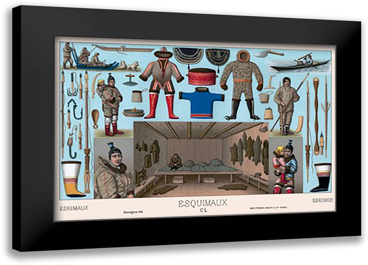 Eskimos Clothing and Personal Items 22x16 Black Modern Wood Framed Art Print Poster by Racinet, Auguste