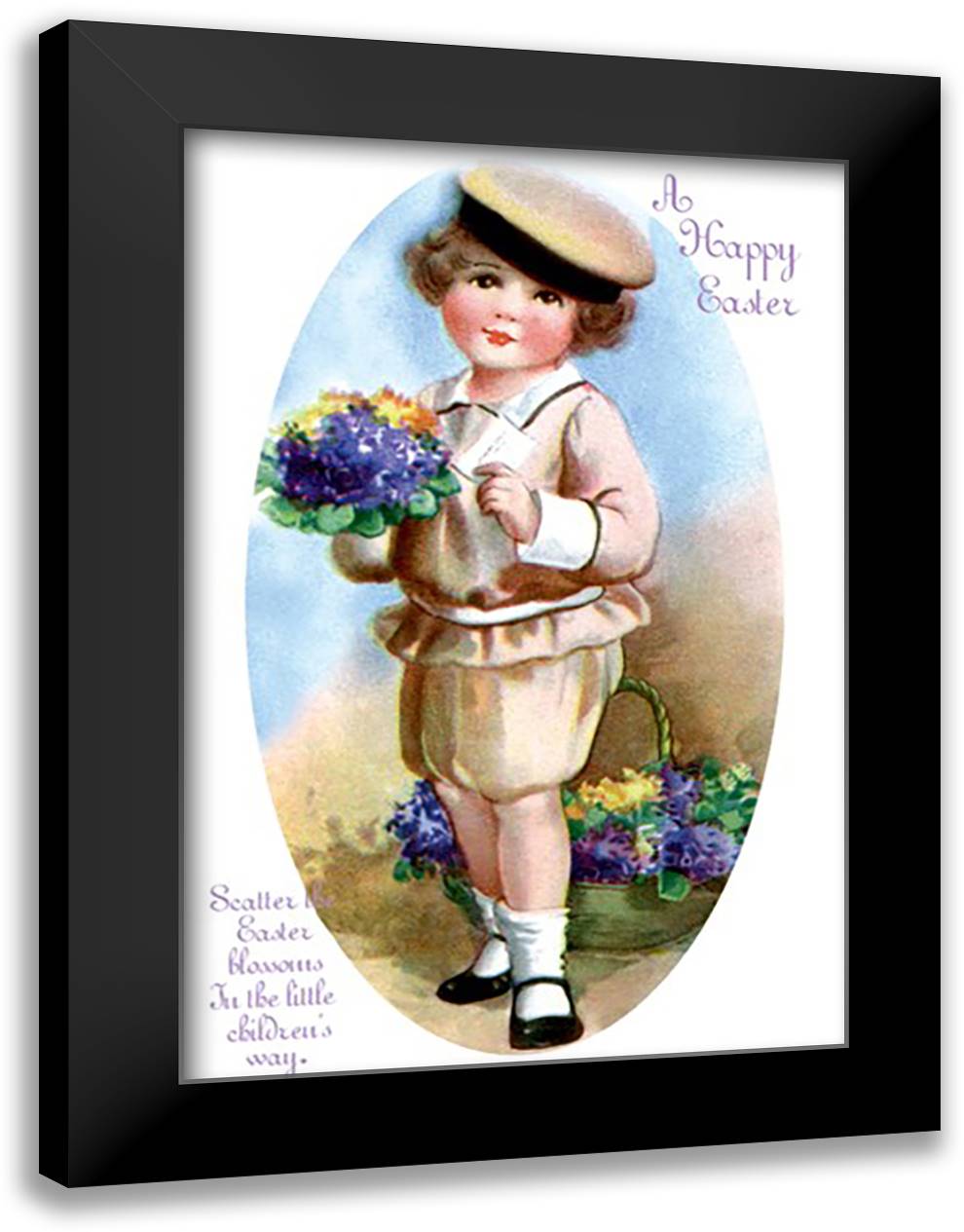Easter Blossoms 16x22 Black Modern Wood Framed Art Print Poster by Clapsaddle, Ellen H.
