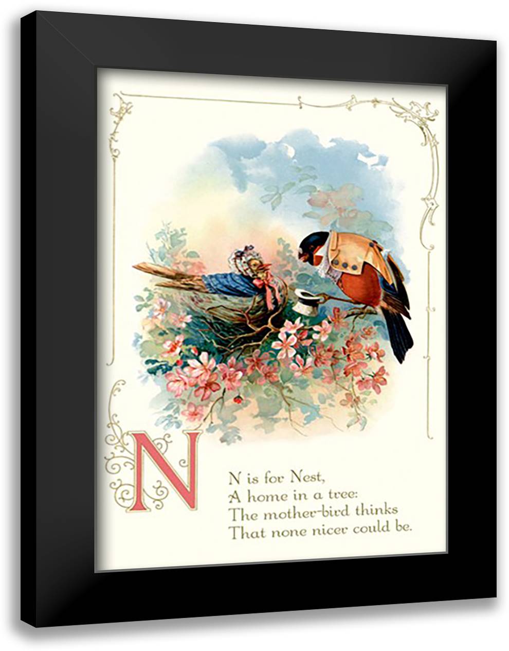 N is for Nest 16x22 Black Modern Wood Framed Art Print Poster