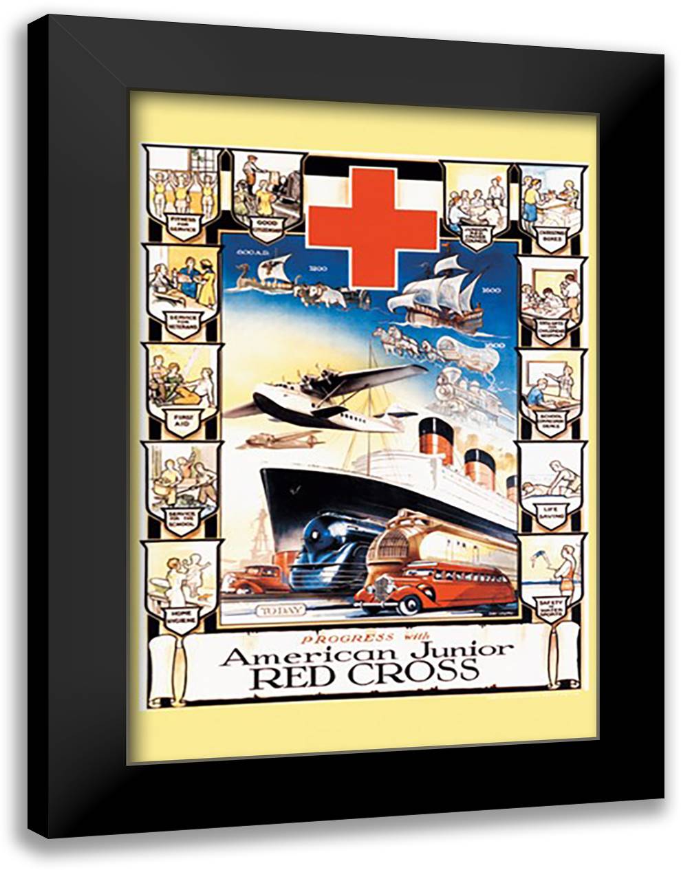 Progress with American Junior Red Cross 16x22 Black Modern Wood Framed Art Print Poster by Lowry, D.