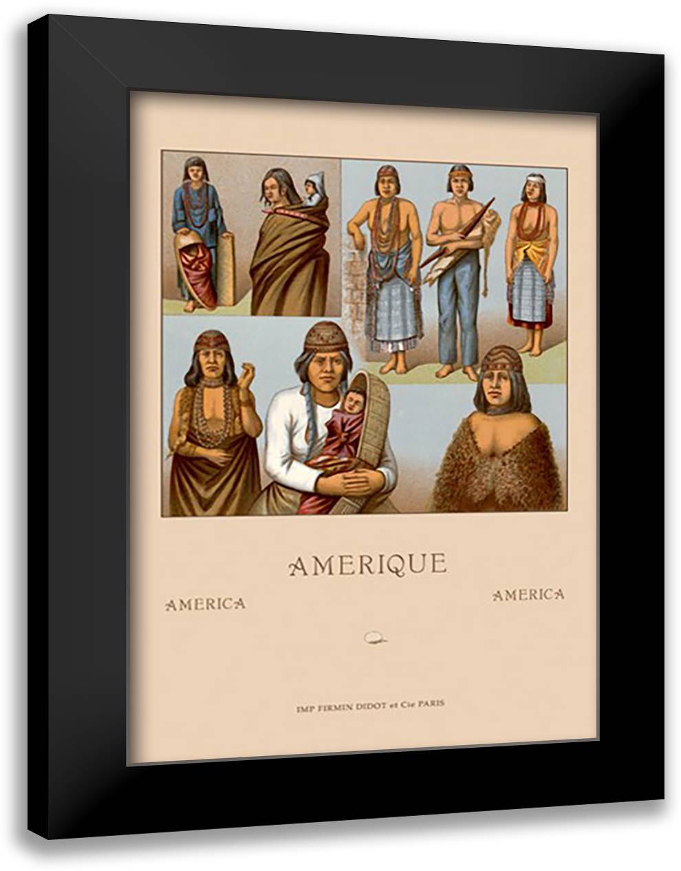 Native Americans - Killimous 16x22 Black Modern Wood Framed Art Print Poster by Racinet, Auguste