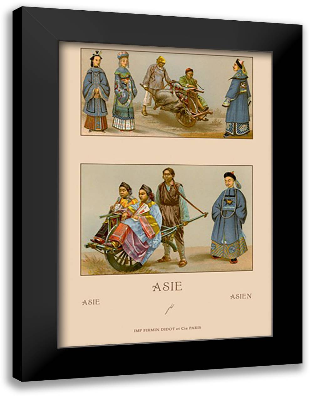 Asian Costumes and Transportation 16x22 Black Modern Wood Framed Art Print Poster by Racinet, Auguste