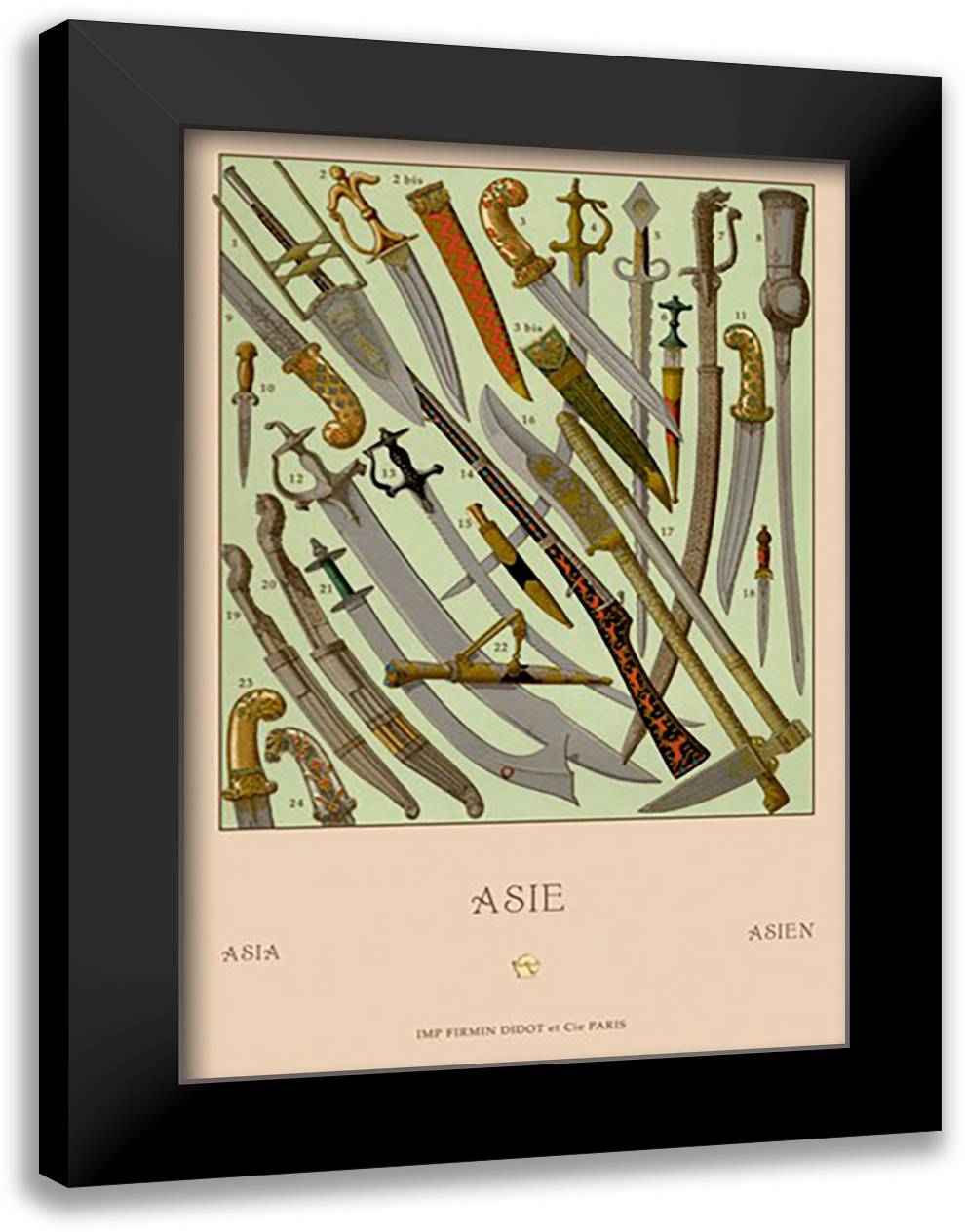 Asian Knives 16x22 Black Modern Wood Framed Art Print Poster by Racinet, Auguste