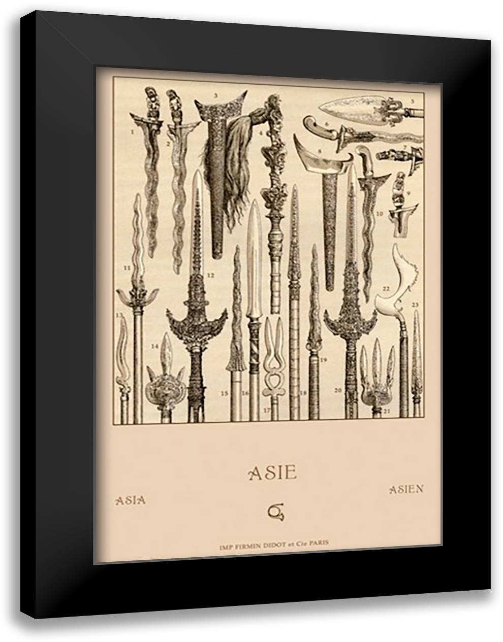 Asian Swords 16x22 Black Modern Wood Framed Art Print Poster by Racinet, Auguste