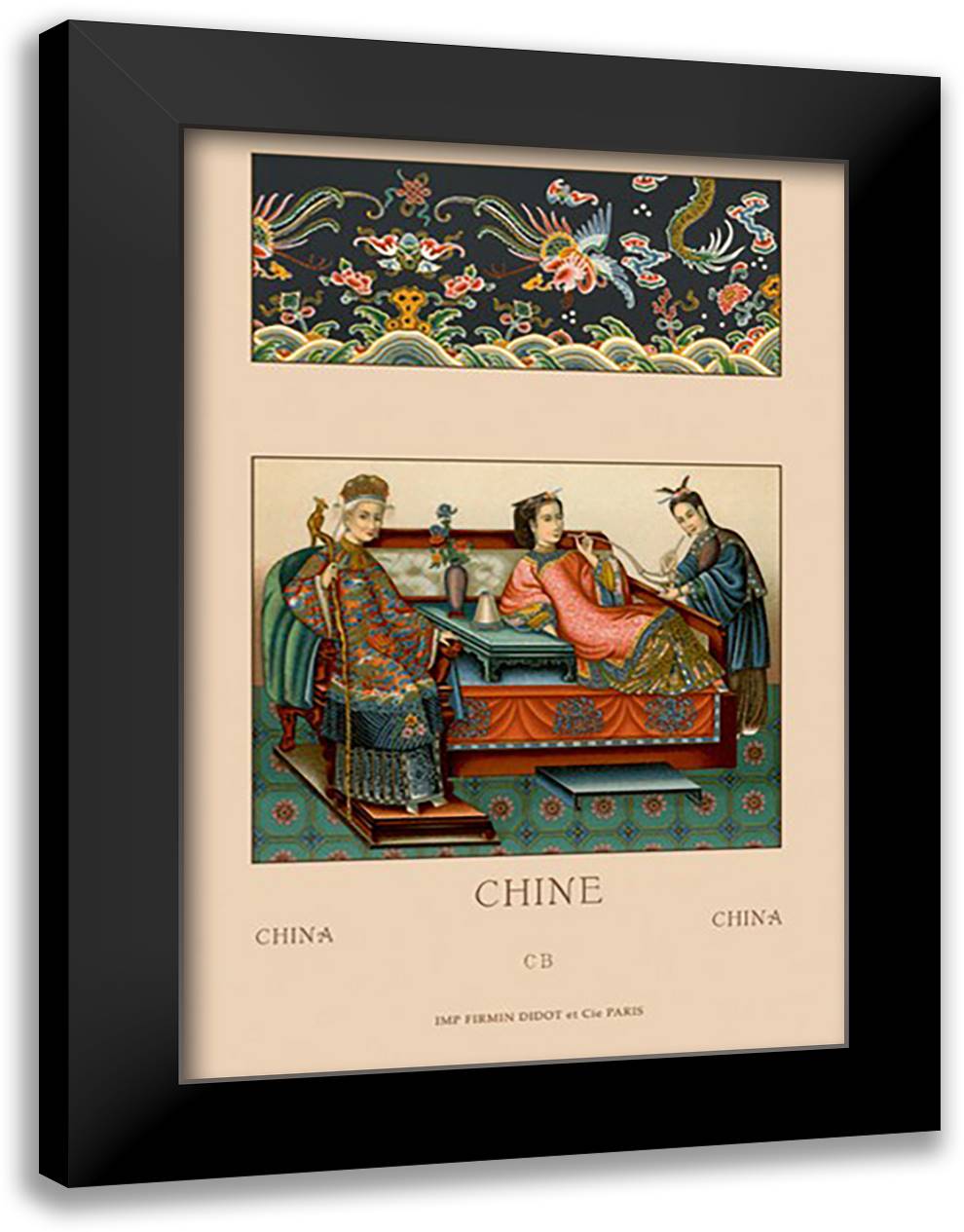 Chinese Empress, Imperial Wife, and Servant 16x22 Black Modern Wood Framed Art Print Poster by Racinet, Auguste
