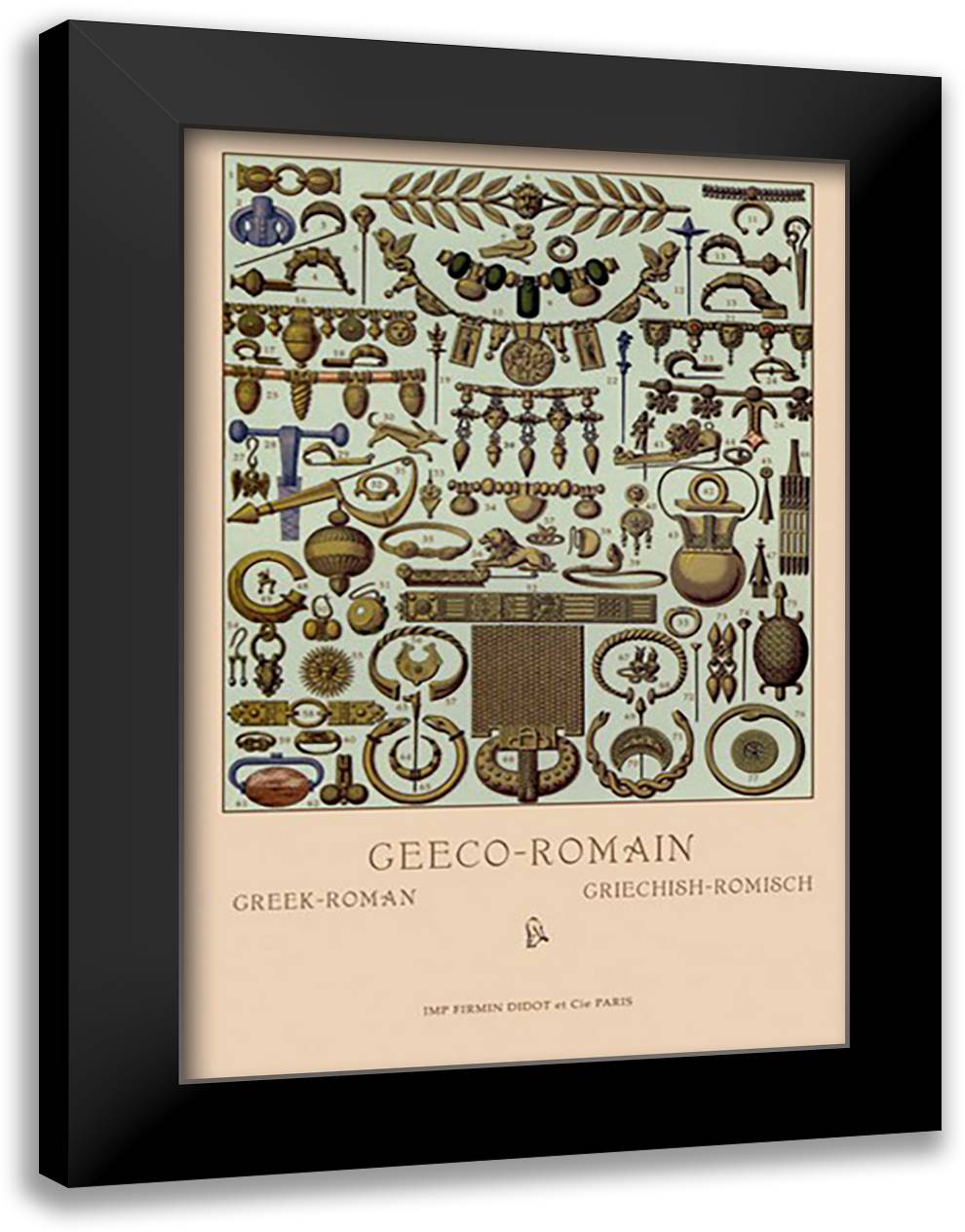 Greco-Roman Metalwork 16x22 Black Modern Wood Framed Art Print Poster by Racinet, Auguste