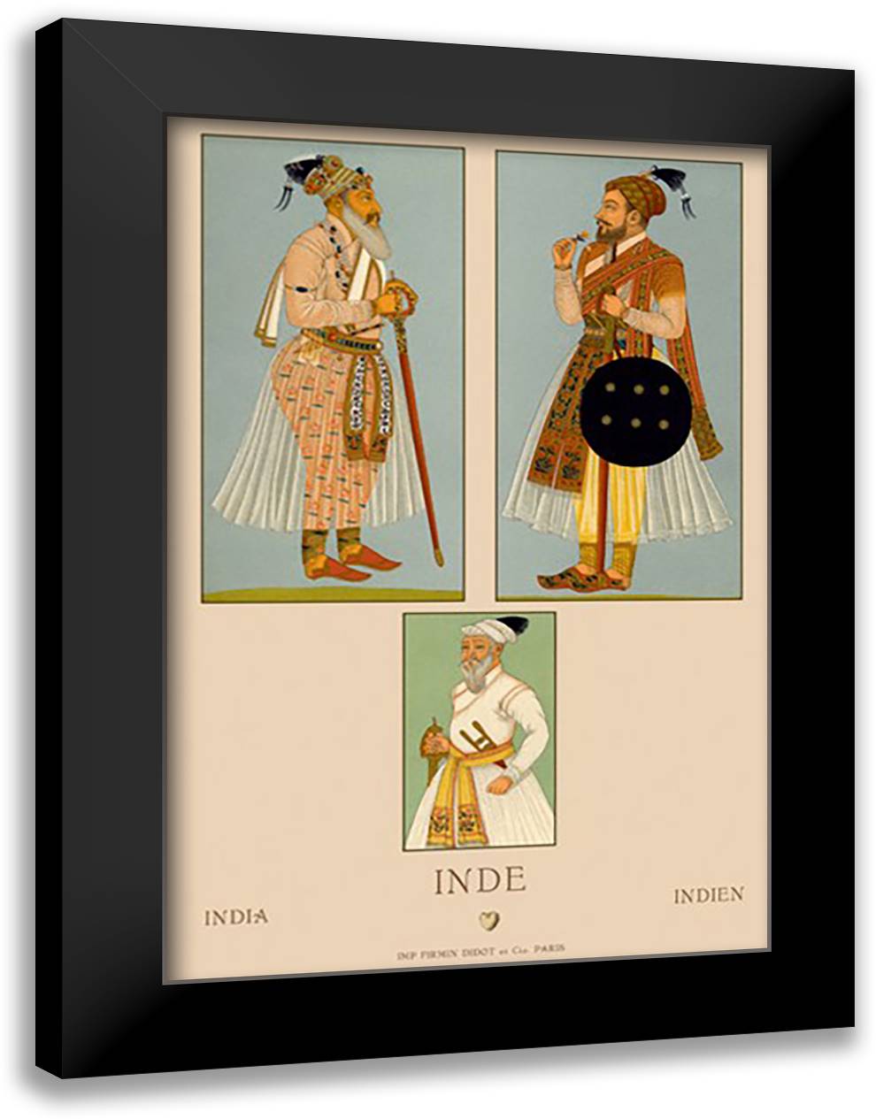 Traditional Male Dress of India #1 16x22 Black Modern Wood Framed Art Print Poster by Racinet, Auguste