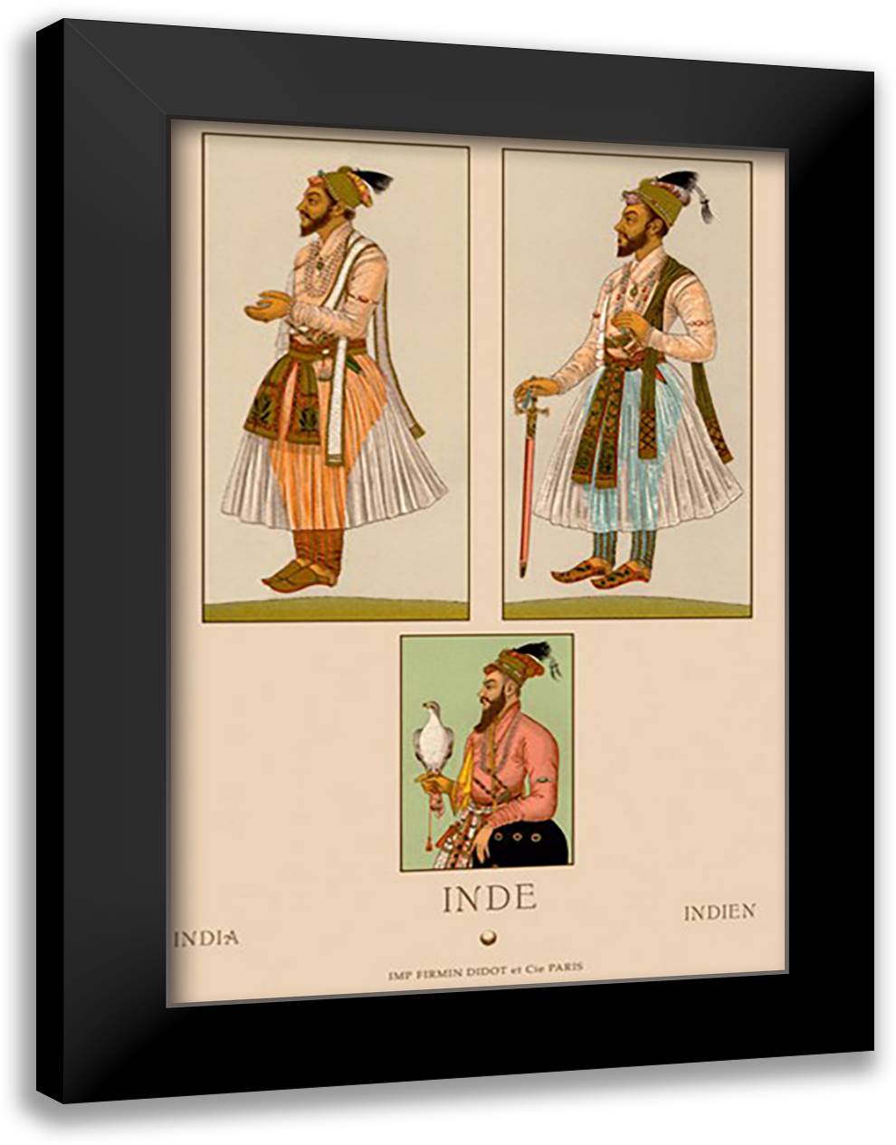Traditional Male Dress of India #2 16x22 Black Modern Wood Framed Art Print Poster by Racinet, Auguste