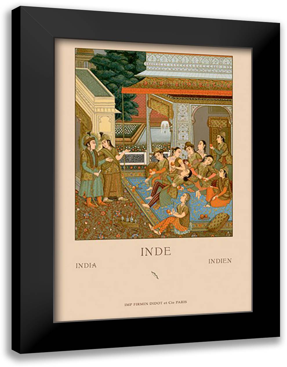 India - A Harem 16x22 Black Modern Wood Framed Art Print Poster by Racinet, Auguste