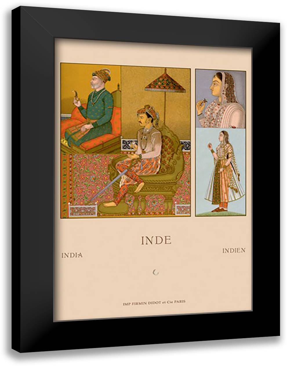 India - Moguls #2 16x22 Black Modern Wood Framed Art Print Poster by Racinet, Auguste