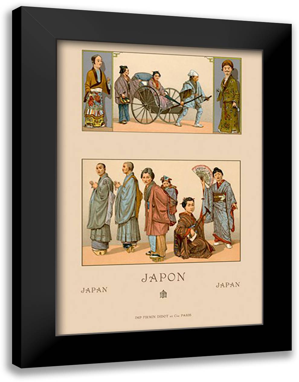 Japanese Civil Costumes and Transportation 16x22 Black Modern Wood Framed Art Print Poster by Racinet, Auguste