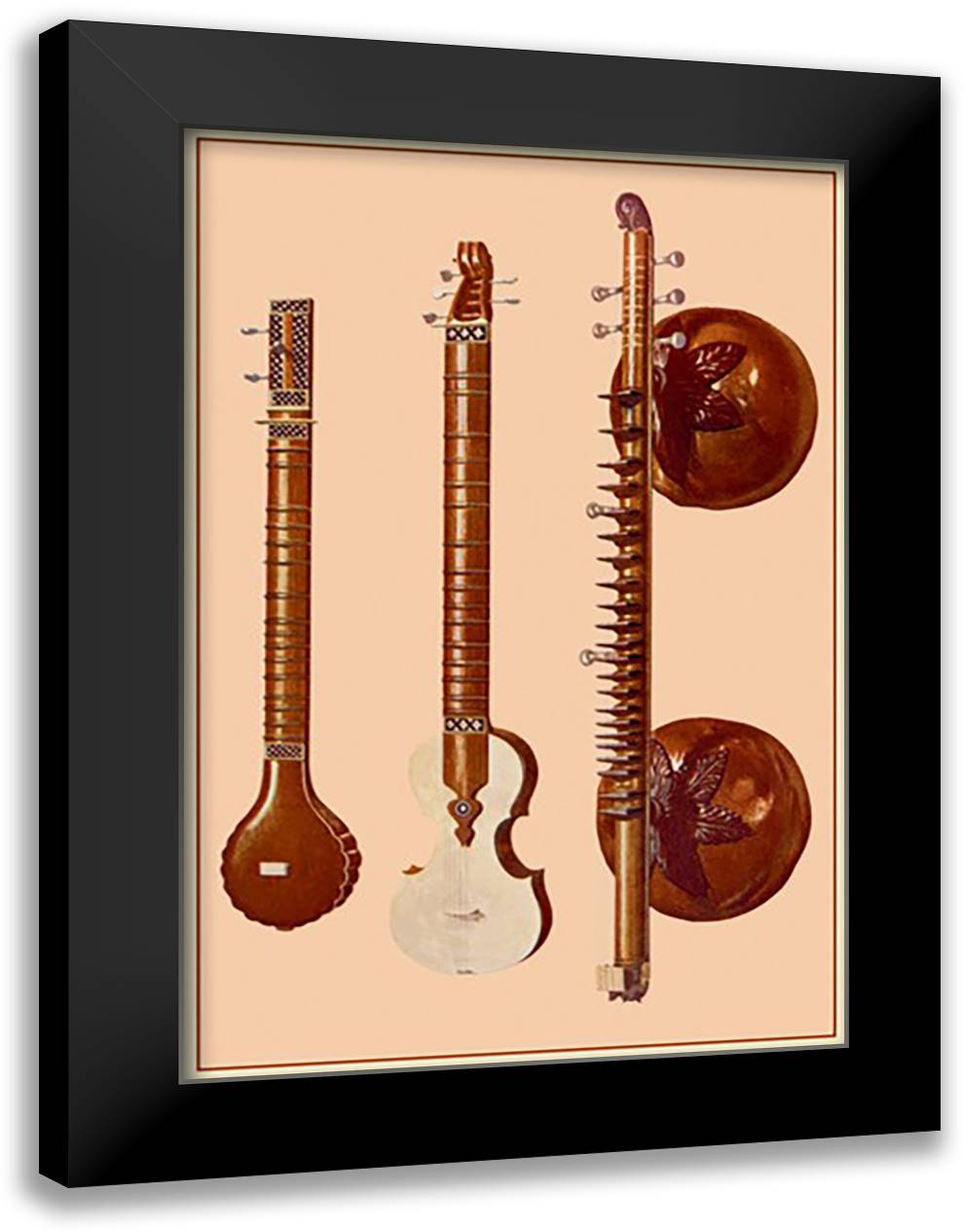 Sitars and Vina 16x22 Black Modern Wood Framed Art Print Poster by Thomas, Theodore
