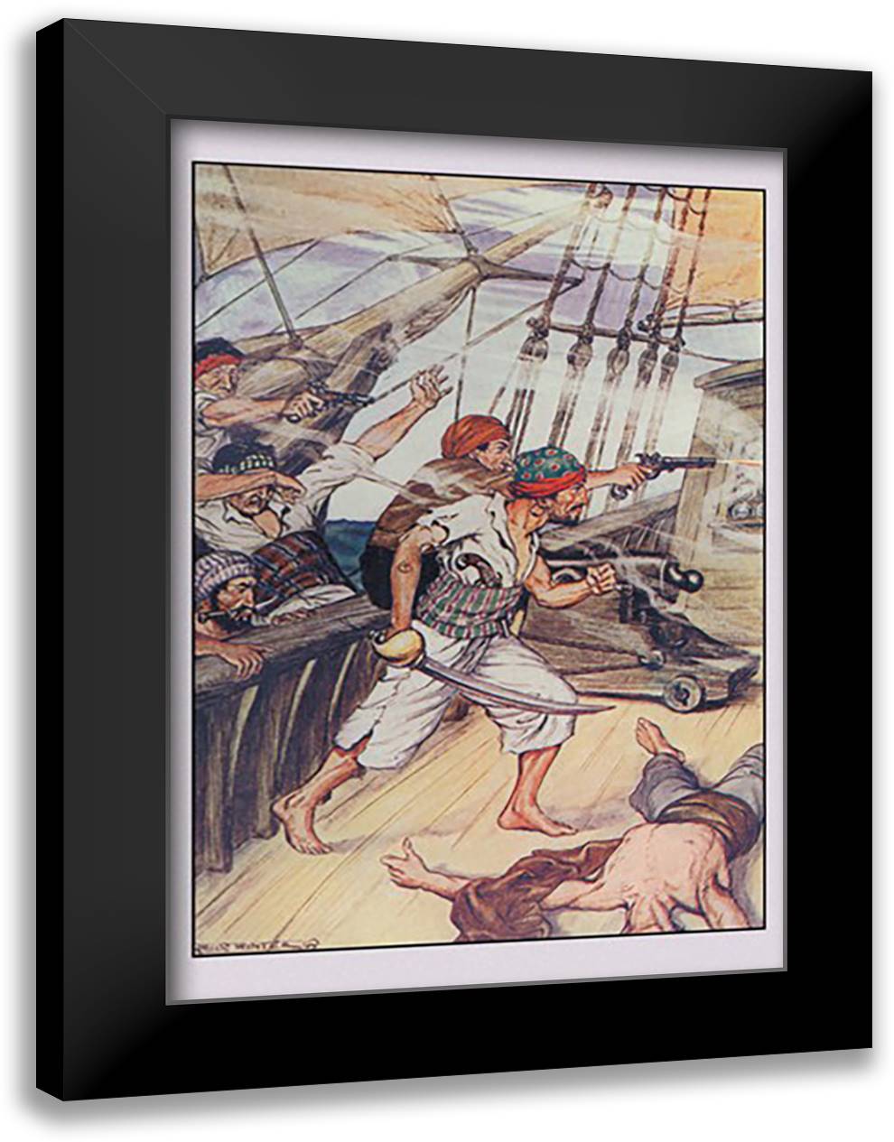 Robinson Crusoe: Our Ship Being Disabled 16x22 Black Modern Wood Framed Art Print Poster by Winter, Milo
