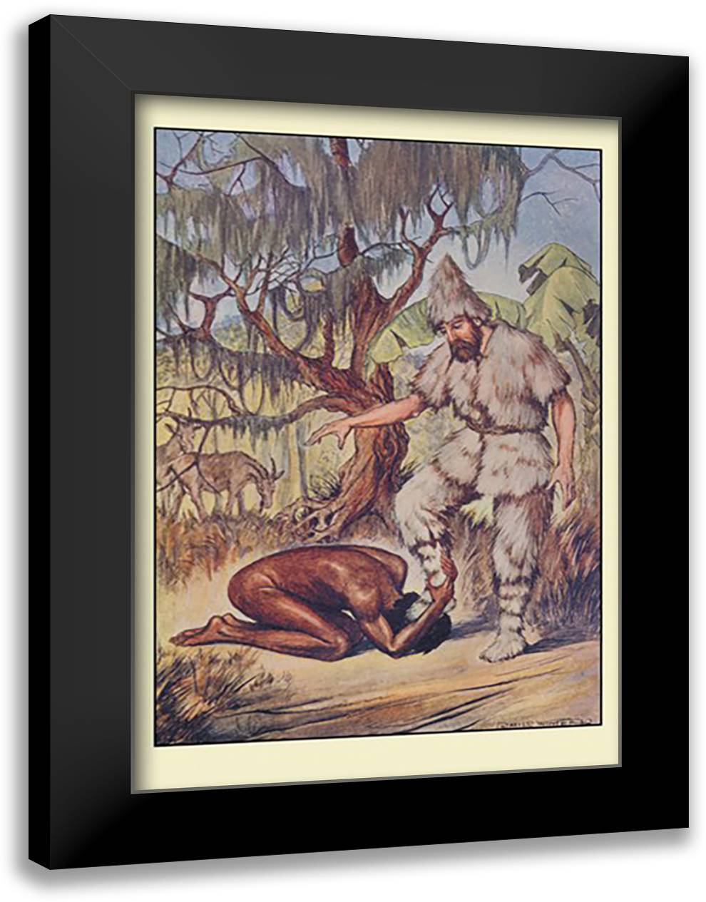 Robinson Crusoe: He Lays His Head Flat on the Ground 16x22 Black Modern Wood Framed Art Print Poster by Winter, Milo
