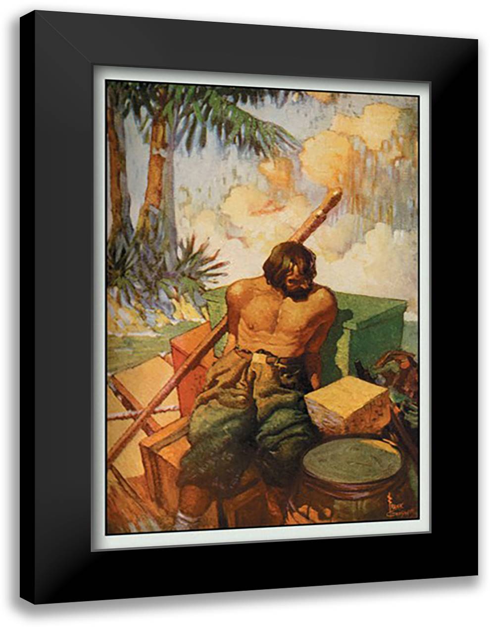 Robinson Crusoe: I Did My Utmost to Keep the Chests in Their Places 16x22 Black Modern Wood Framed Art Print Poster by Goodwin, Frank