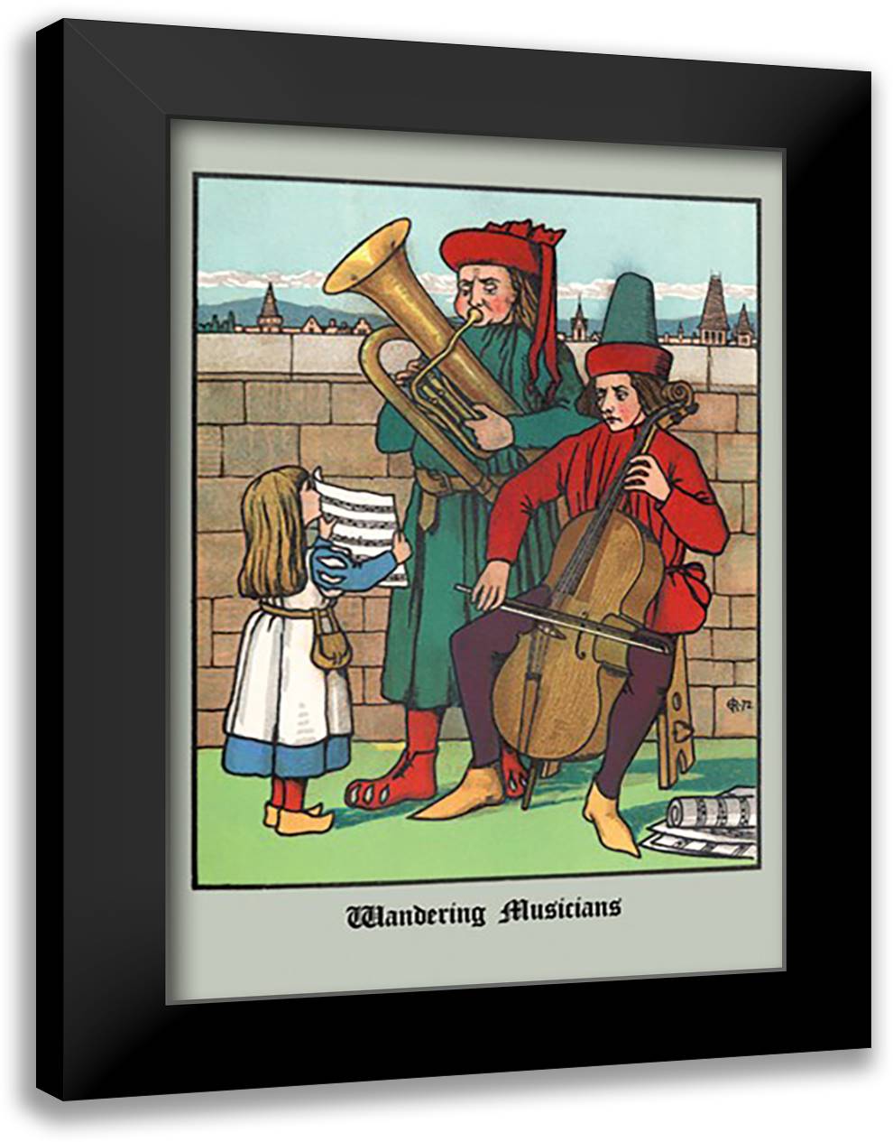 Wandering Musicians 16x22 Black Modern Wood Framed Art Print Poster by Rogers, J.E.