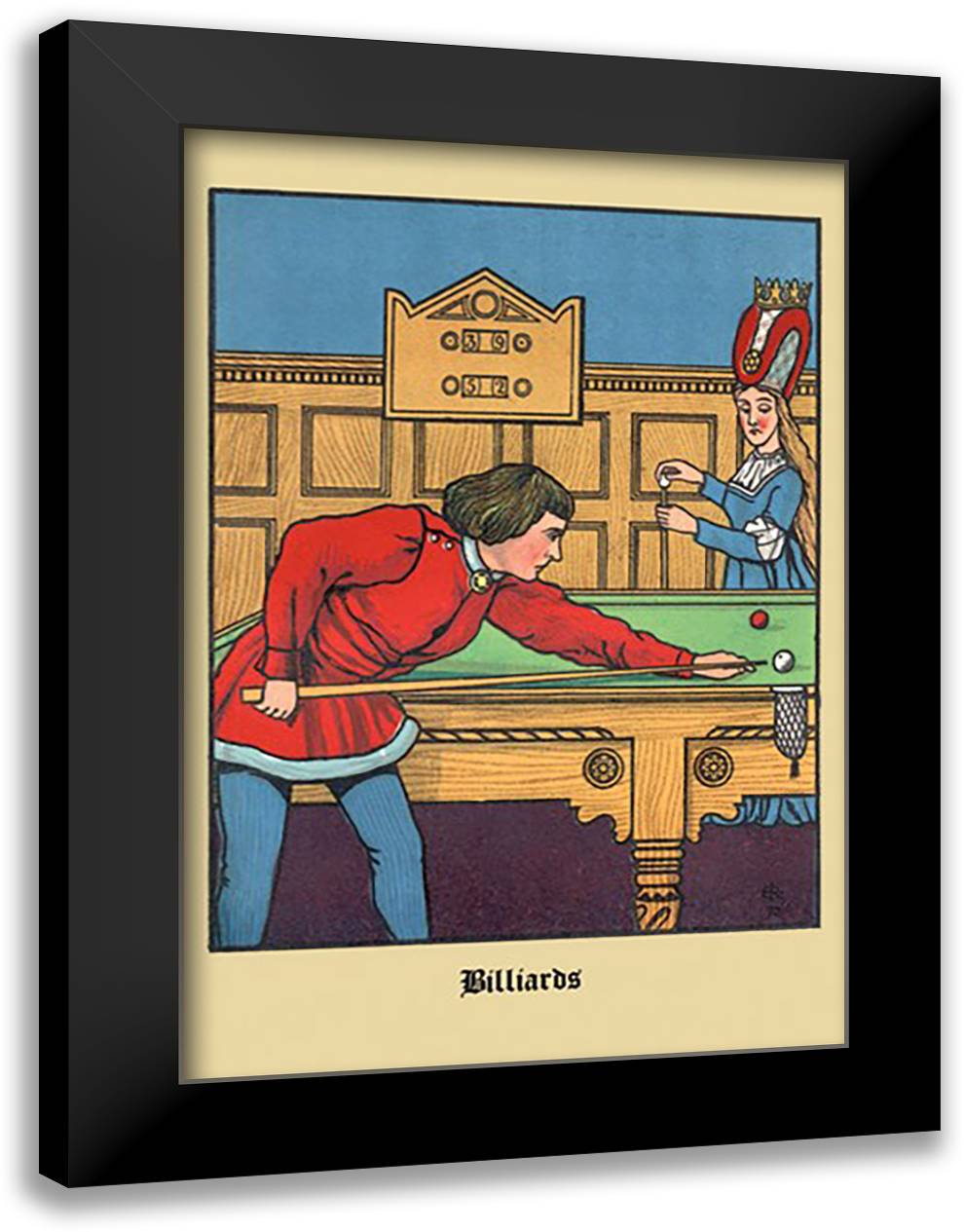 Billiards 16x22 Black Modern Wood Framed Art Print Poster by Rogers, J.E.