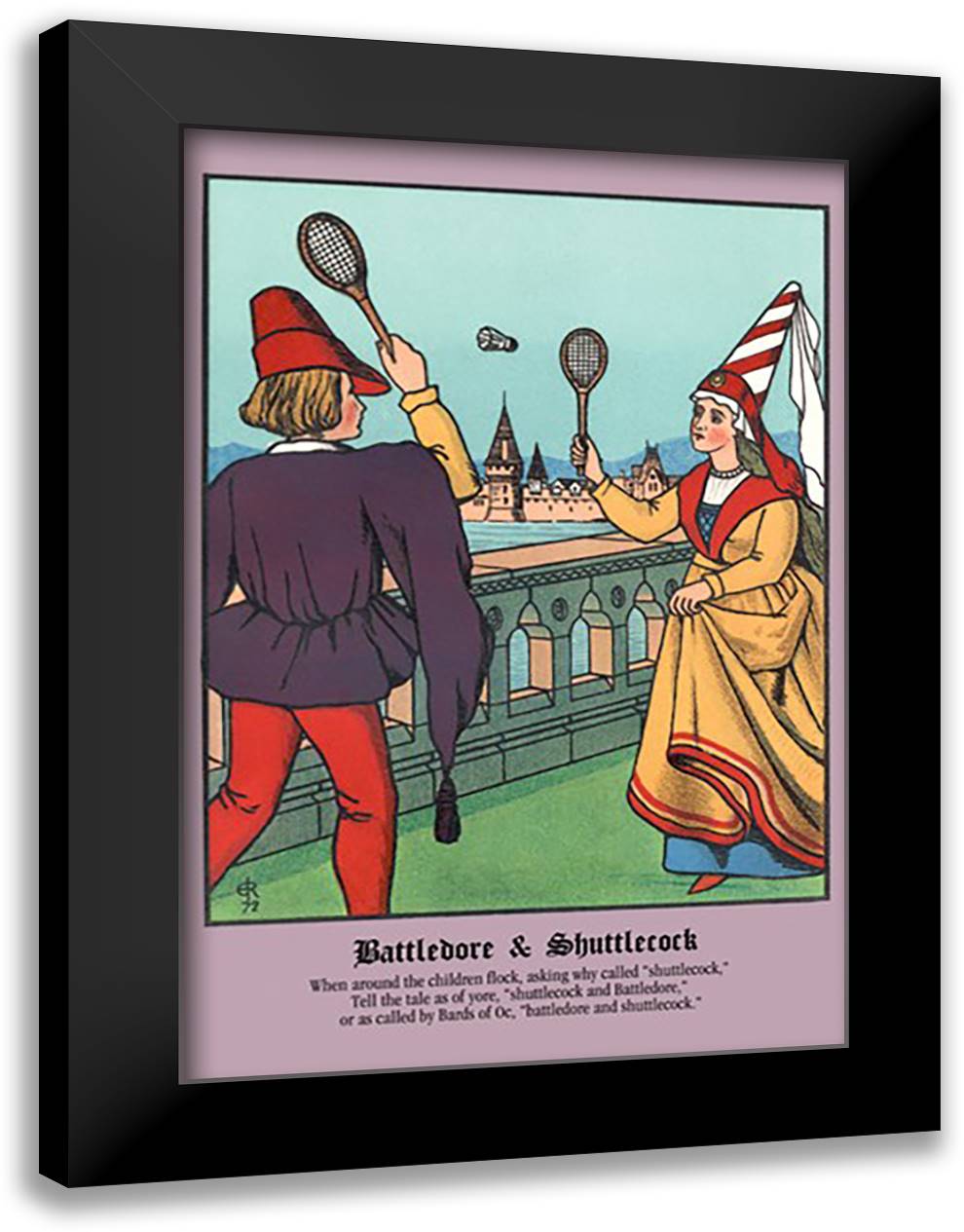 Battledore and Shuttlecock 16x22 Black Modern Wood Framed Art Print Poster by Rogers, J.E.