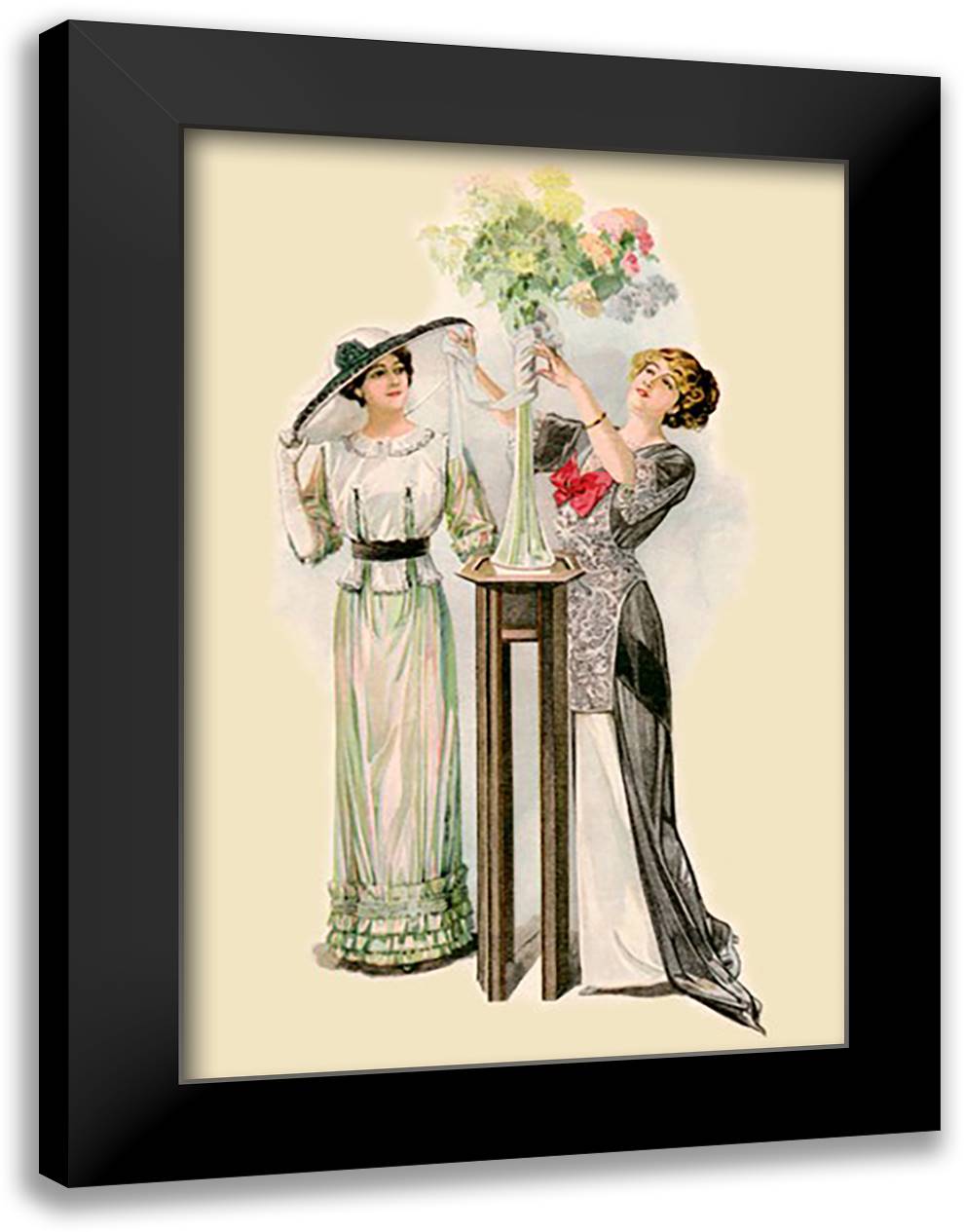 Lady Arranging Flowers 16x22 Black Modern Wood Framed Art Print Poster