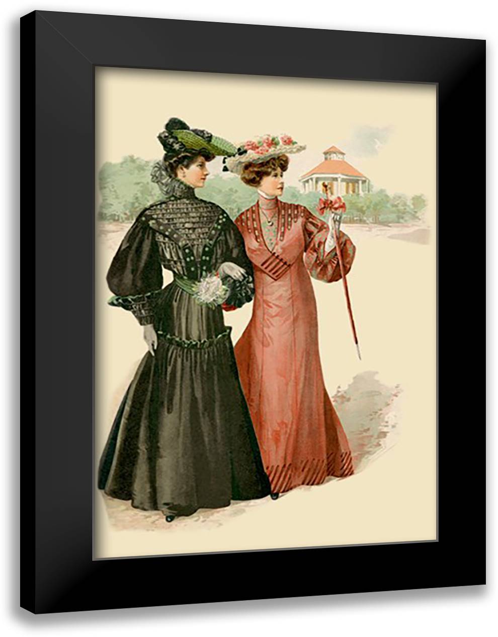 Ladies at the Park 16x22 Black Modern Wood Framed Art Print Poster