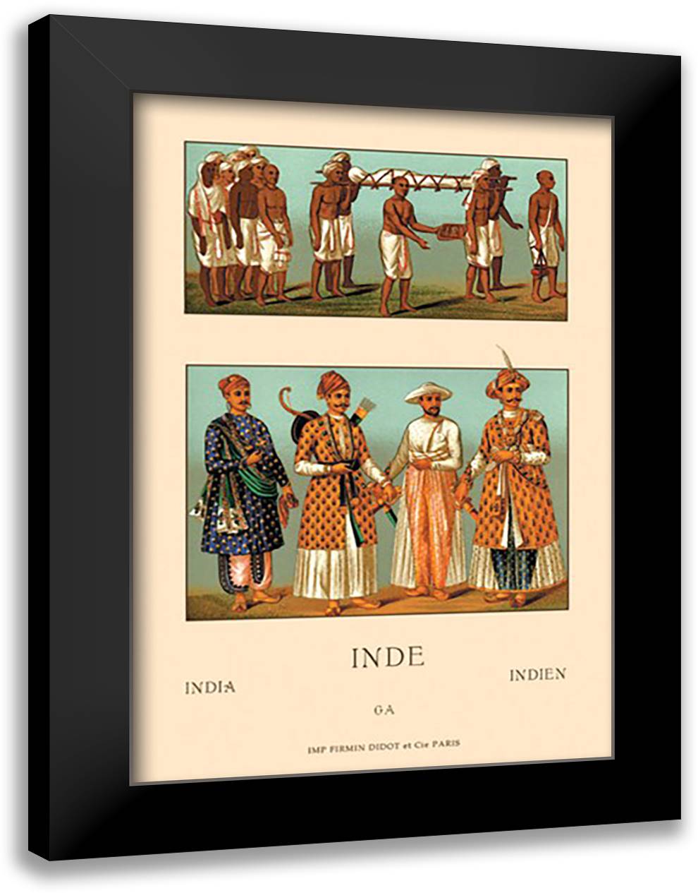 Variety of Indian Ceremonial Garb #1 16x22 Black Modern Wood Framed Art Print Poster by Racinet, Auguste
