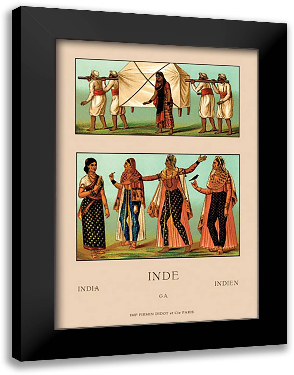 Variety of Indian Ceremonial Garb #3 16x22 Black Modern Wood Framed Art Print Poster by Racinet, Auguste