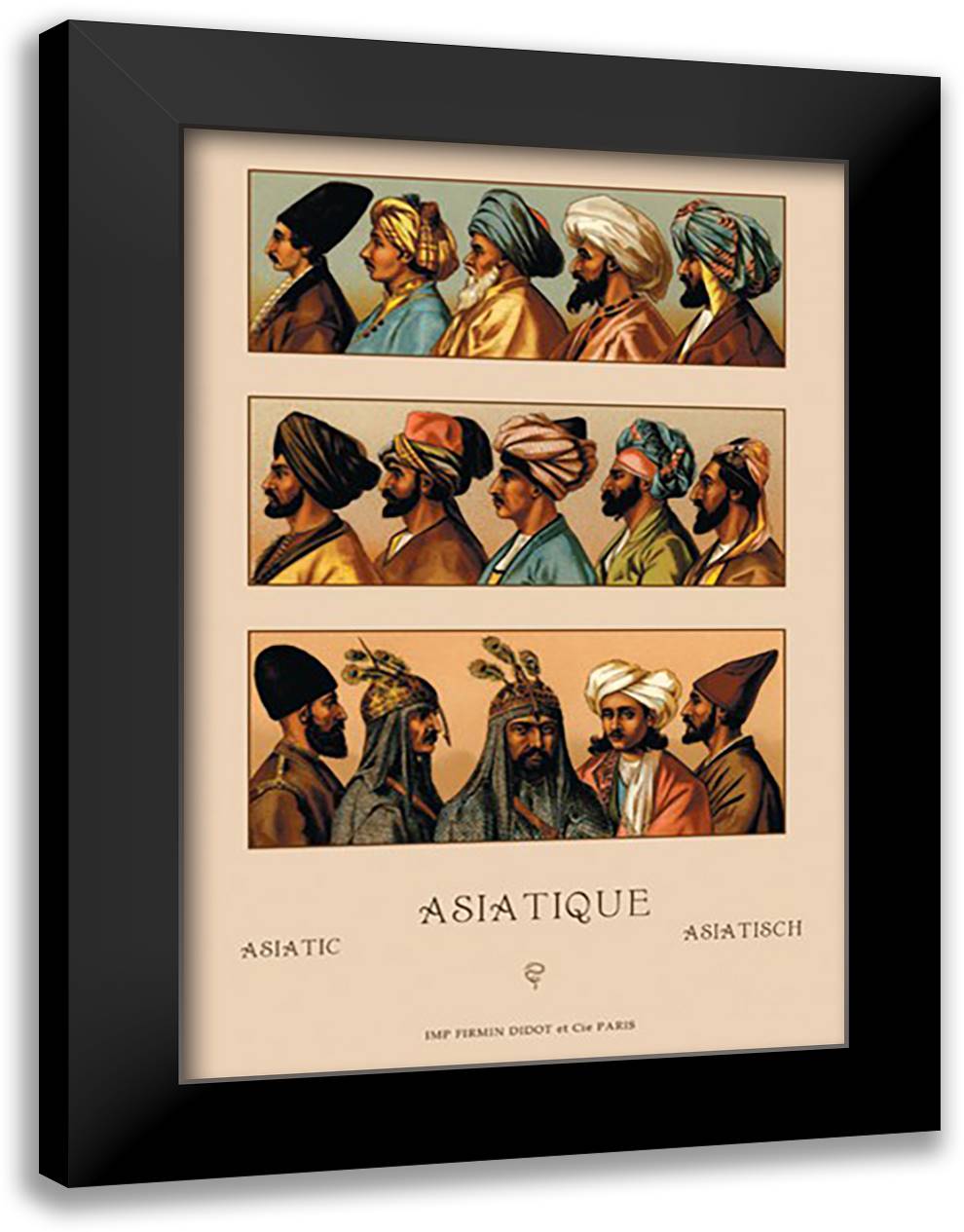Variety of Asiatic Head-Coverings #2 16x22 Black Modern Wood Framed Art Print Poster by Racinet, Auguste
