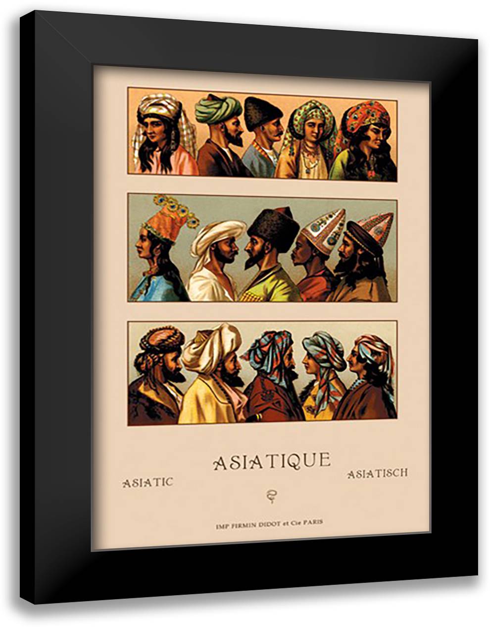 Variety of Asiatic Head-Coverings #1 16x22 Black Modern Wood Framed Art Print Poster by Racinet, Auguste