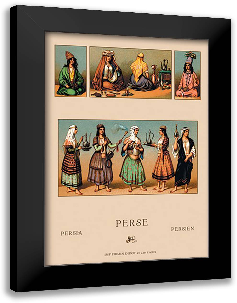 Traditional Dress of Persia #1 16x22 Black Modern Wood Framed Art Print Poster by Racinet, Auguste