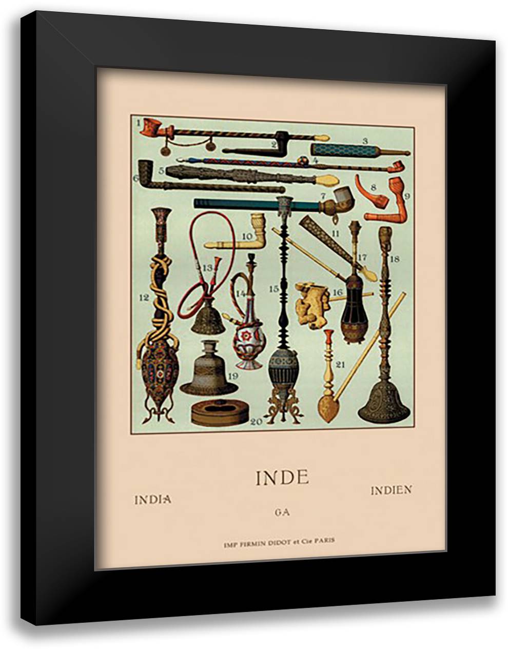 Pipes of India 16x22 Black Modern Wood Framed Art Print Poster by Racinet, Auguste