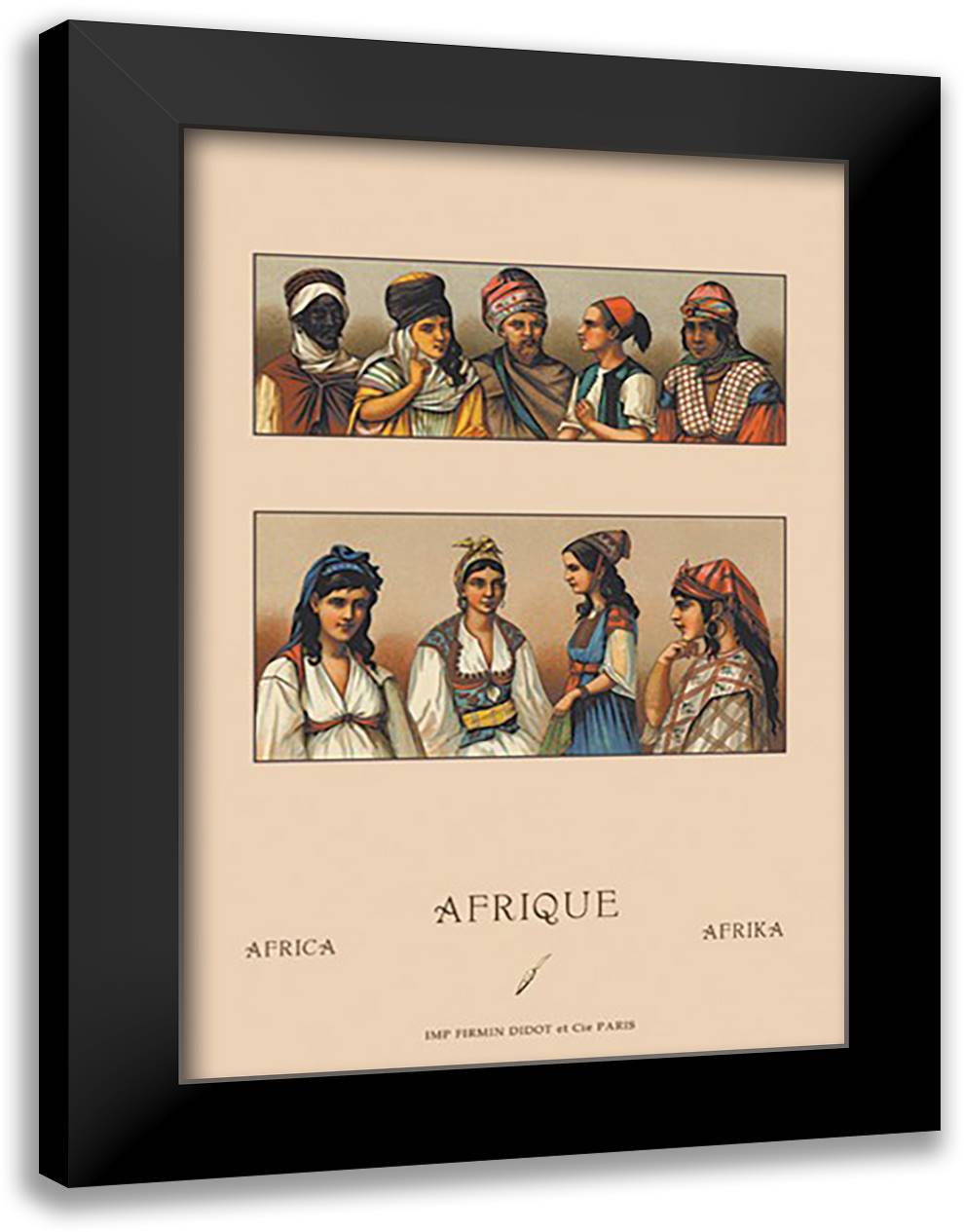 Traditional Dress of Northern Africa #1 16x22 Black Modern Wood Framed Art Print Poster by Racinet, Auguste