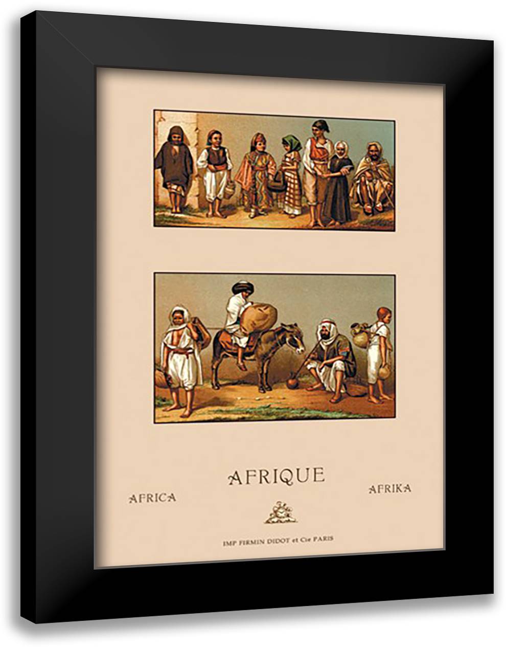 North African Families 16x22 Black Modern Wood Framed Art Print Poster by Racinet, Auguste