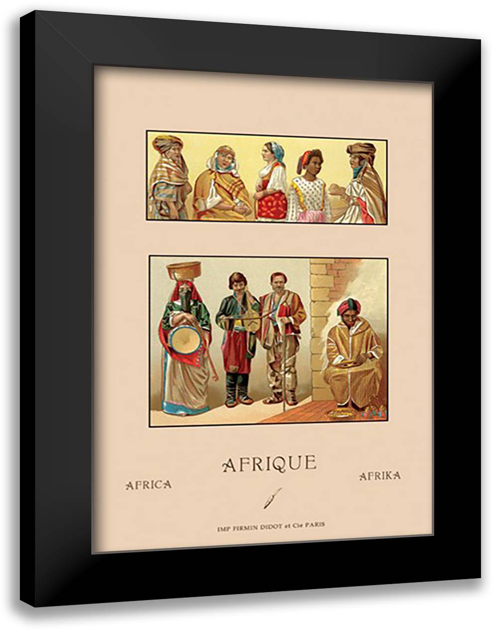 Variety of African Costumes #2 16x22 Black Modern Wood Framed Art Print Poster by Racinet, Auguste