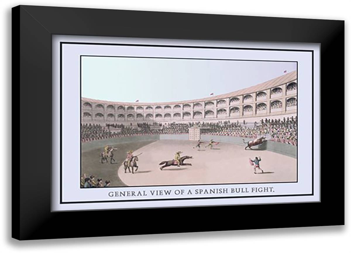 General View of a Spanish Bull Fight 22x16 Black Modern Wood Framed Art Print Poster by Clark, J. H.