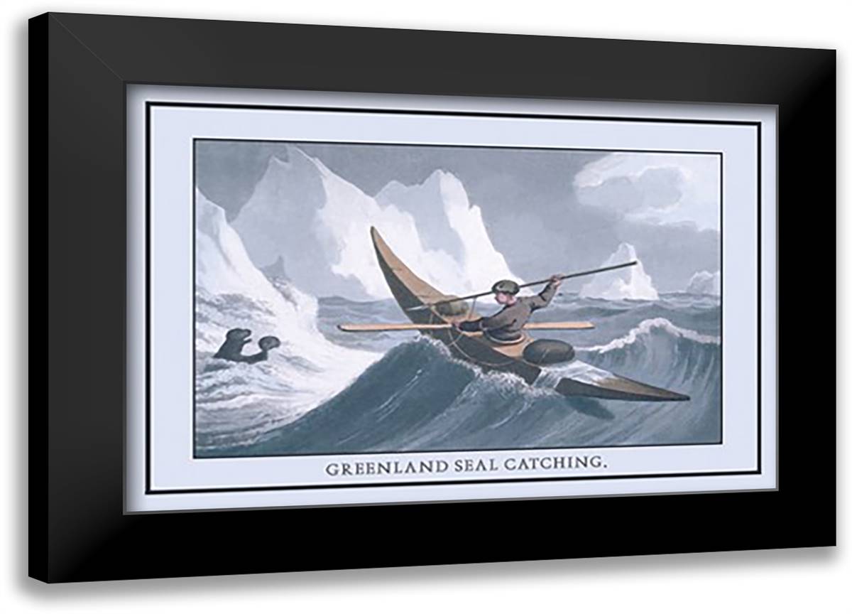 Greenlanders Seal Catching 22x16 Black Modern Wood Framed Art Print Poster by Clark, J. H.