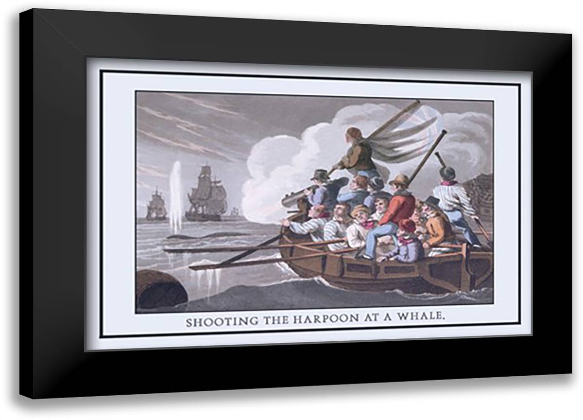 Shooting the Harpoon at a Whale 22x16 Black Modern Wood Framed Art Print Poster by Clark, J. H.