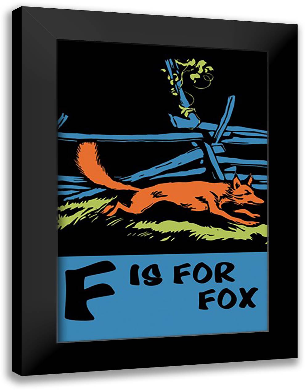 F is for Fox 16x22 Black Modern Wood Framed Art Print Poster by Falls, C. B.