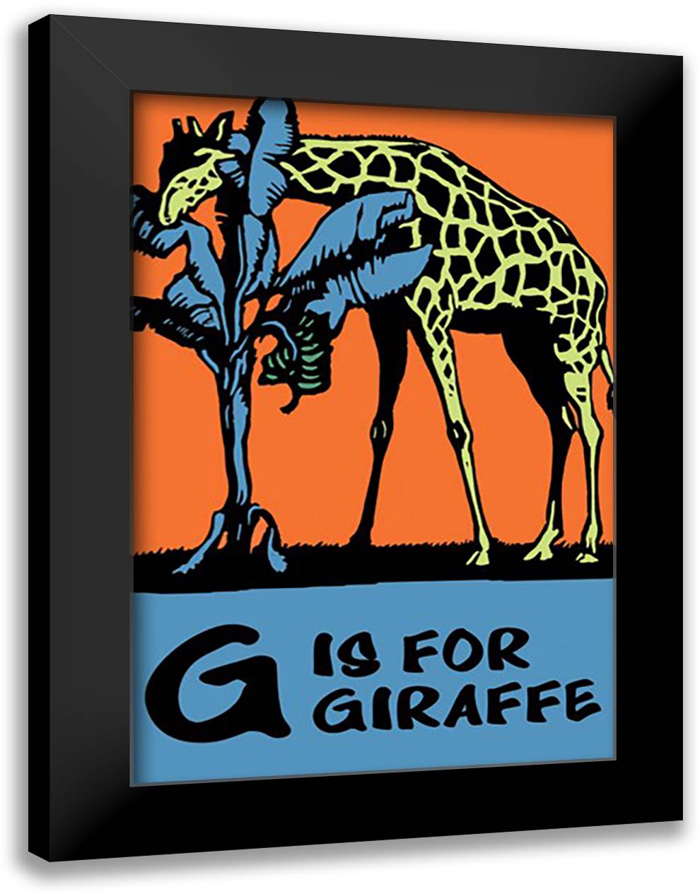 G is for Giraffe 16x22 Black Modern Wood Framed Art Print Poster by Falls, C. B.