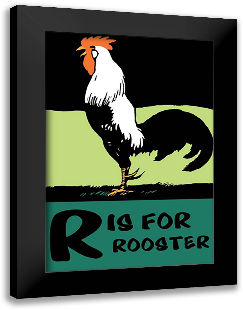 R is for Rooster 16x22 Black Modern Wood Framed Art Print Poster by Falls, C. B.