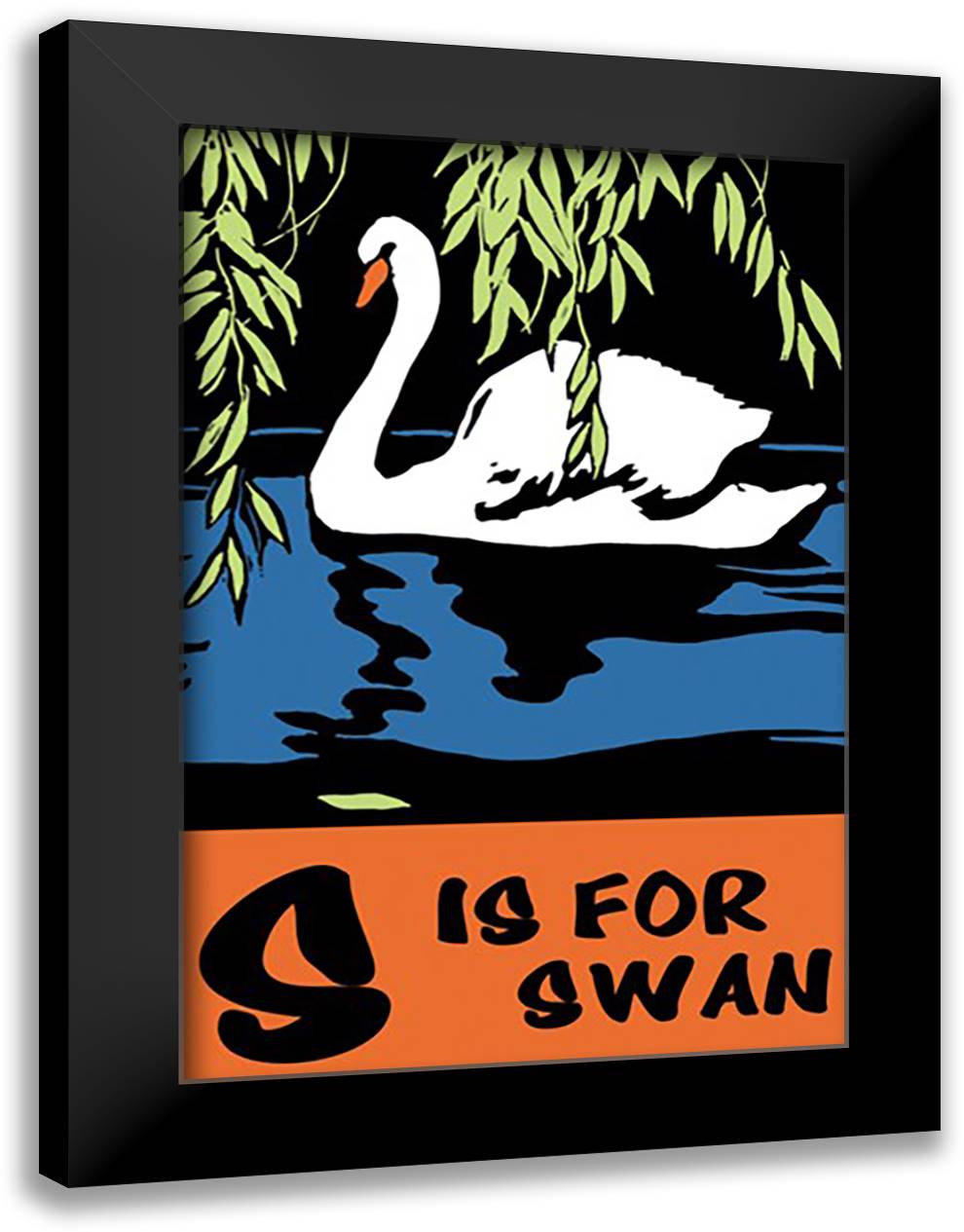 S is for Swan 16x22 Black Modern Wood Framed Art Print Poster by Falls, C. B.