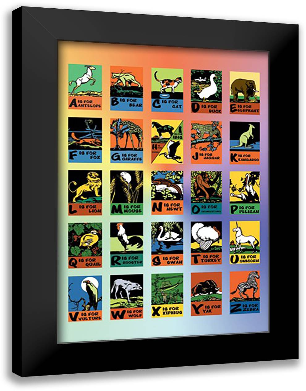 Animal Alphabet 16x22 Black Modern Wood Framed Art Print Poster by Falls, C. B.
