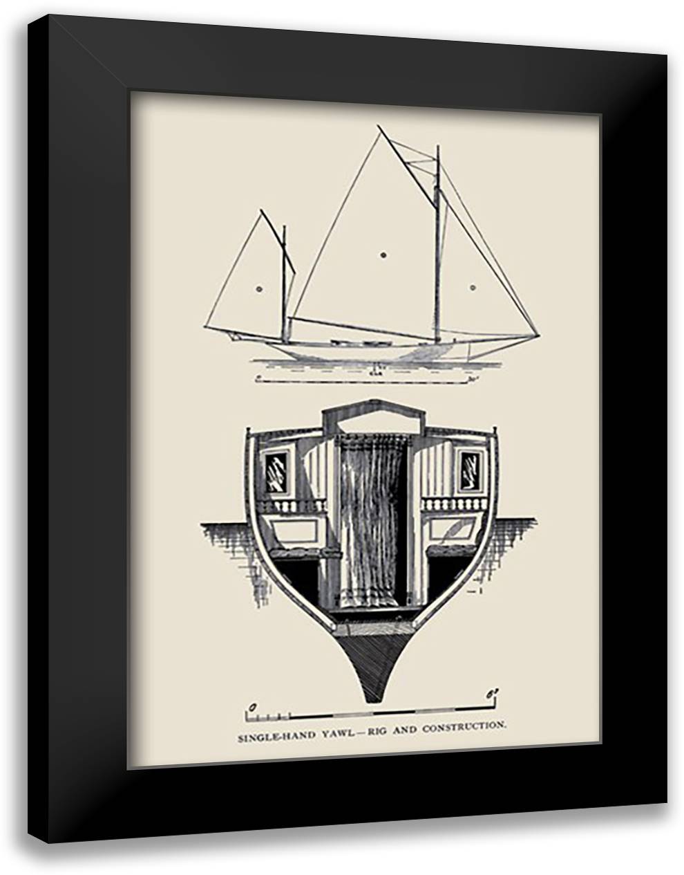 Single-Hand Yawl Rig & Construction 16x22 Black Modern Wood Framed Art Print Poster by Kunhardt, Charles P.