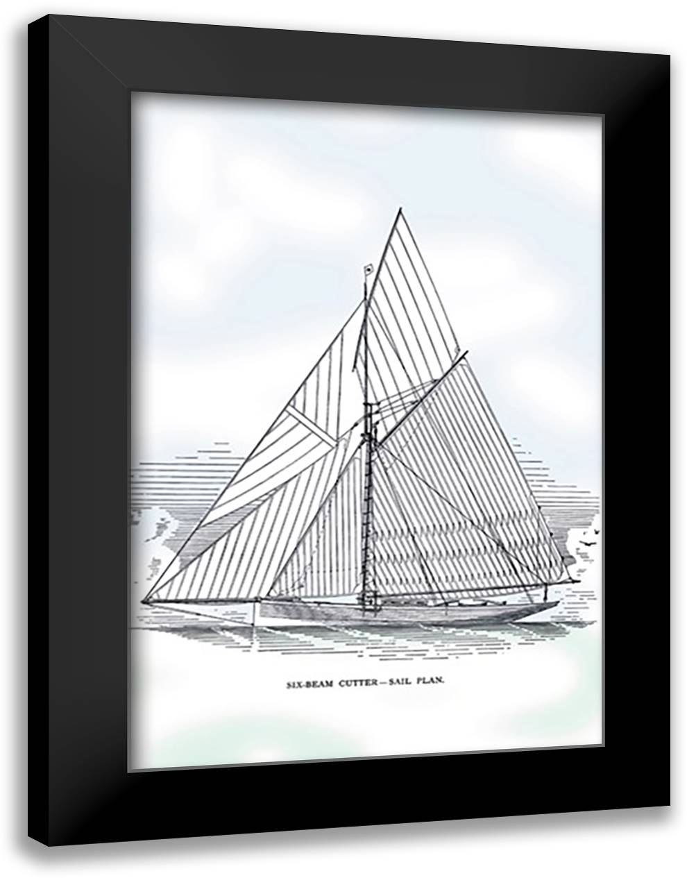 Six-Beam Cutter Sail Plan 16x22 Black Modern Wood Framed Art Print Poster by Kunhardt, Charles P.