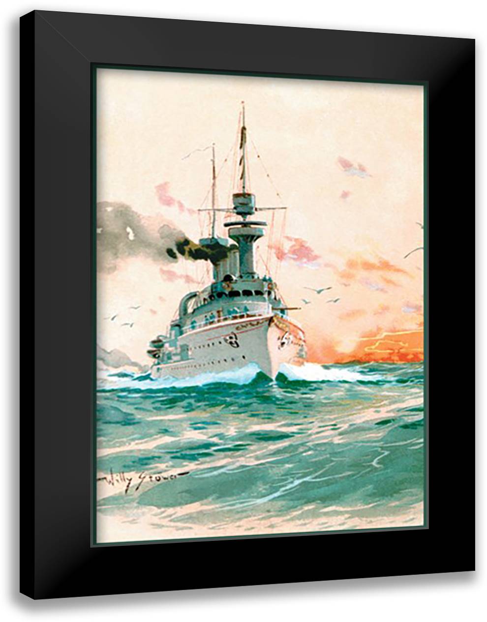 U.S. Navy: Determination 16x22 Black Modern Wood Framed Art Print Poster by Stower, Willy